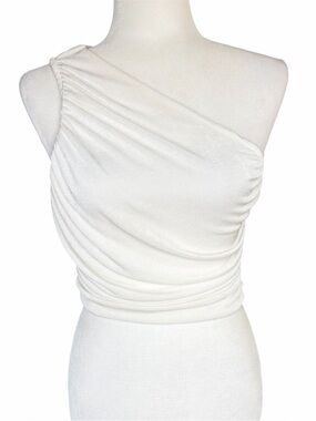 One-Shoulder White Ruched Crop Top Size Medium Going Out Top